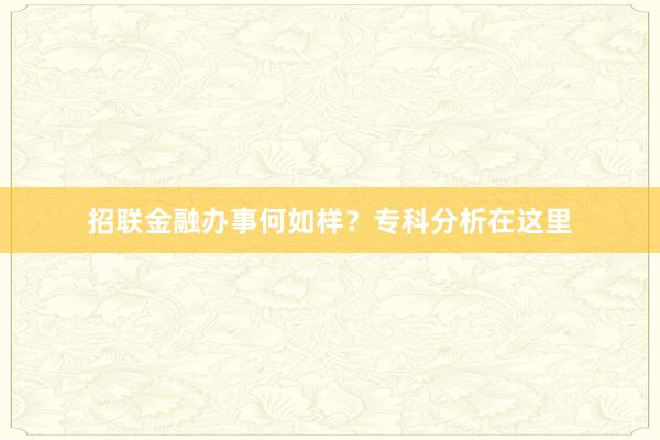 招联金融办事何如样？专科分析在这里